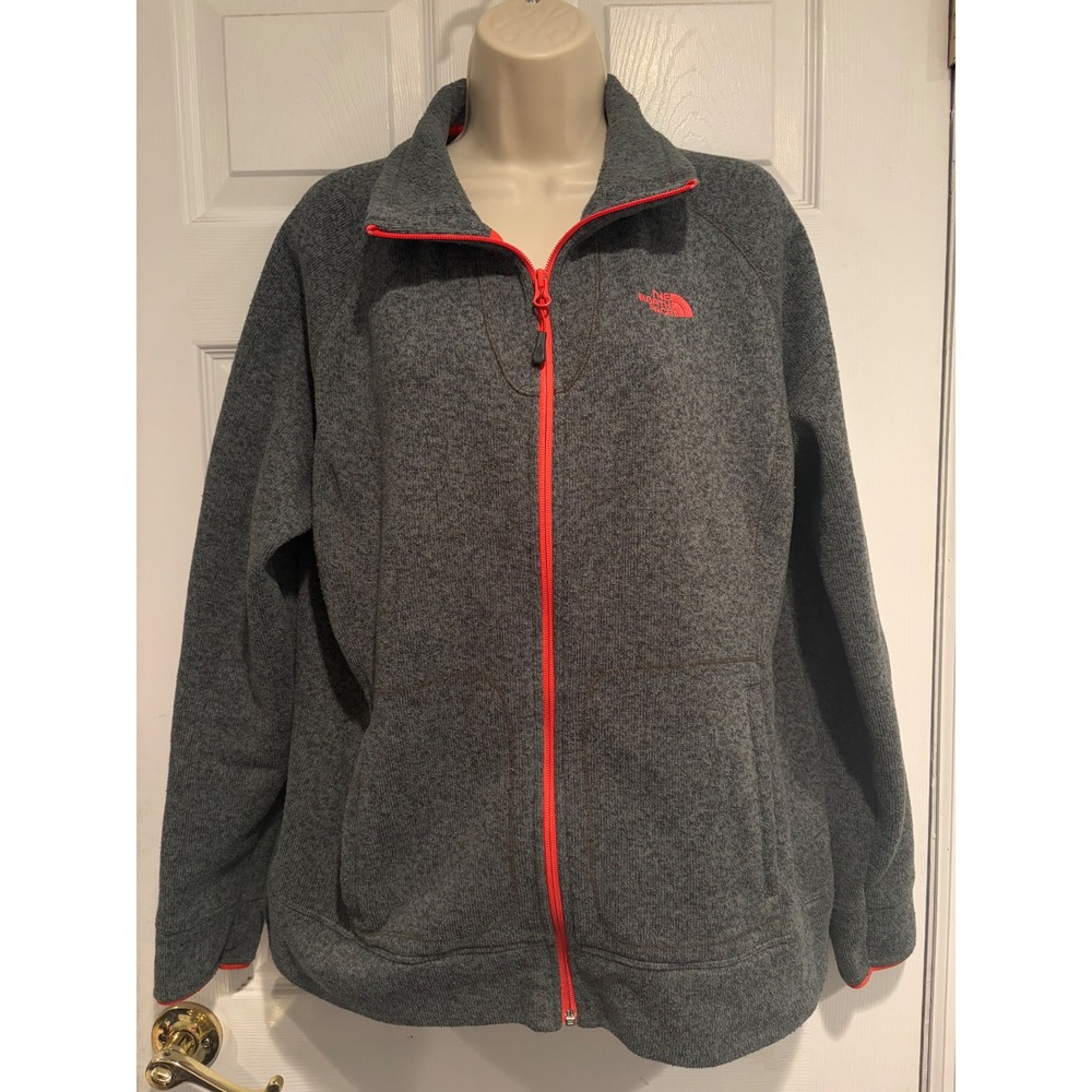 The North Face Womens XL Crescent Full Zip Fleece Jacket green orange Heather